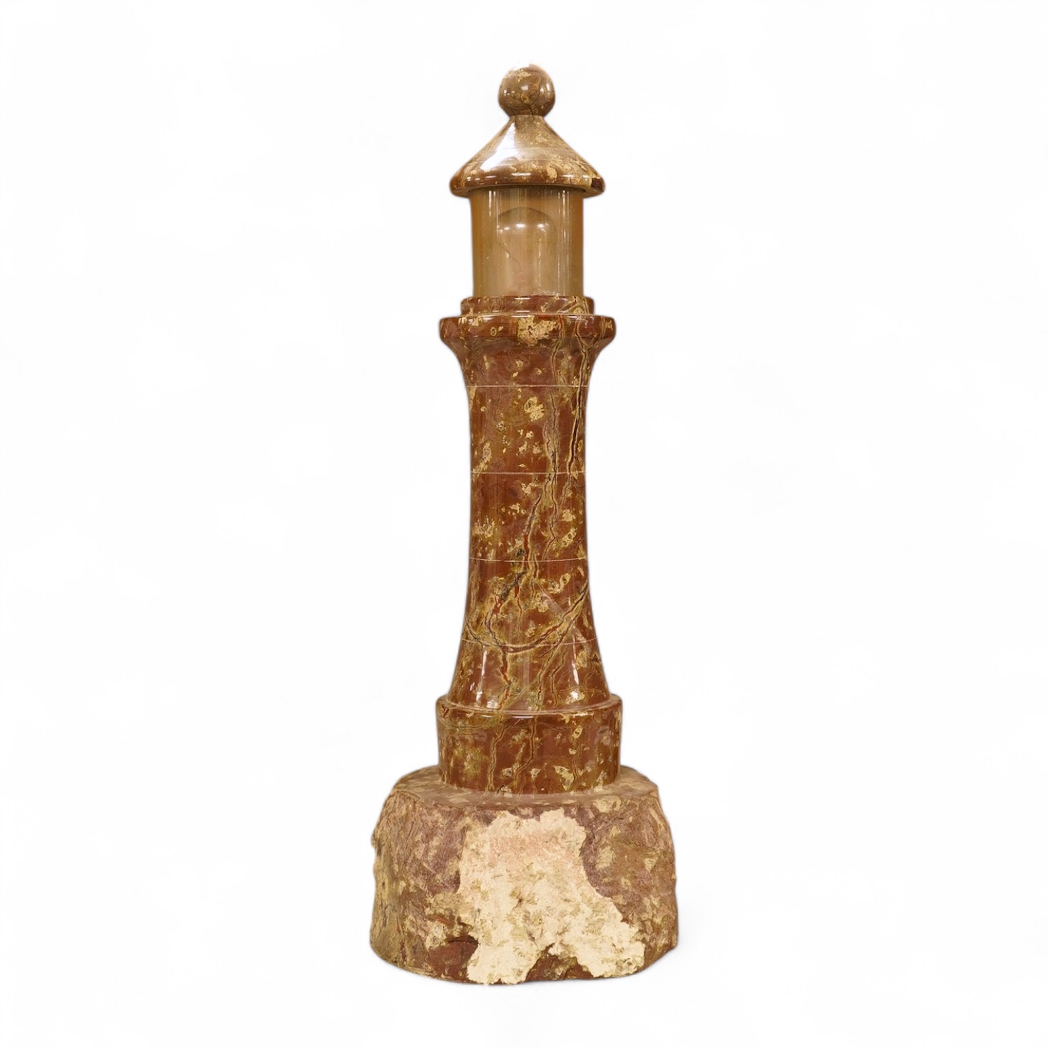 A serpentine lamp modelled as a lighthouse, 34cm high